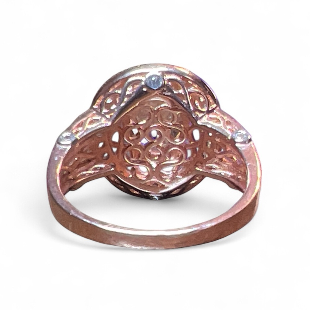 Peach Morganite Ring Rose Gold Plated Filigree .925 Silver Tested US Size 11‎ - Picture 4 of 7